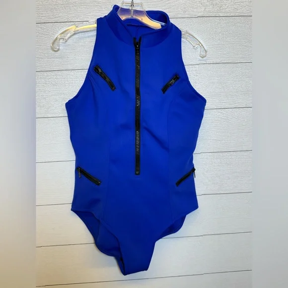 Magicsuit Royal Blue Zip-Front One-Piece Swimsuit Estimated size large - Picture 2 of 13